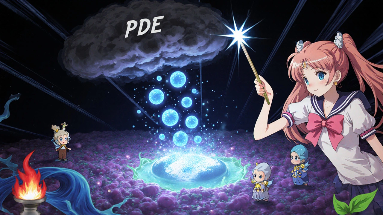 Girl uses wand to block PDE, cAMP glows as airway smooth muscle relaxes.