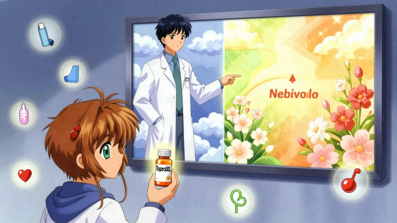 A patient holds a pill bottle as two contrasting medical pathways unfold beside them, one dark and one luminous.