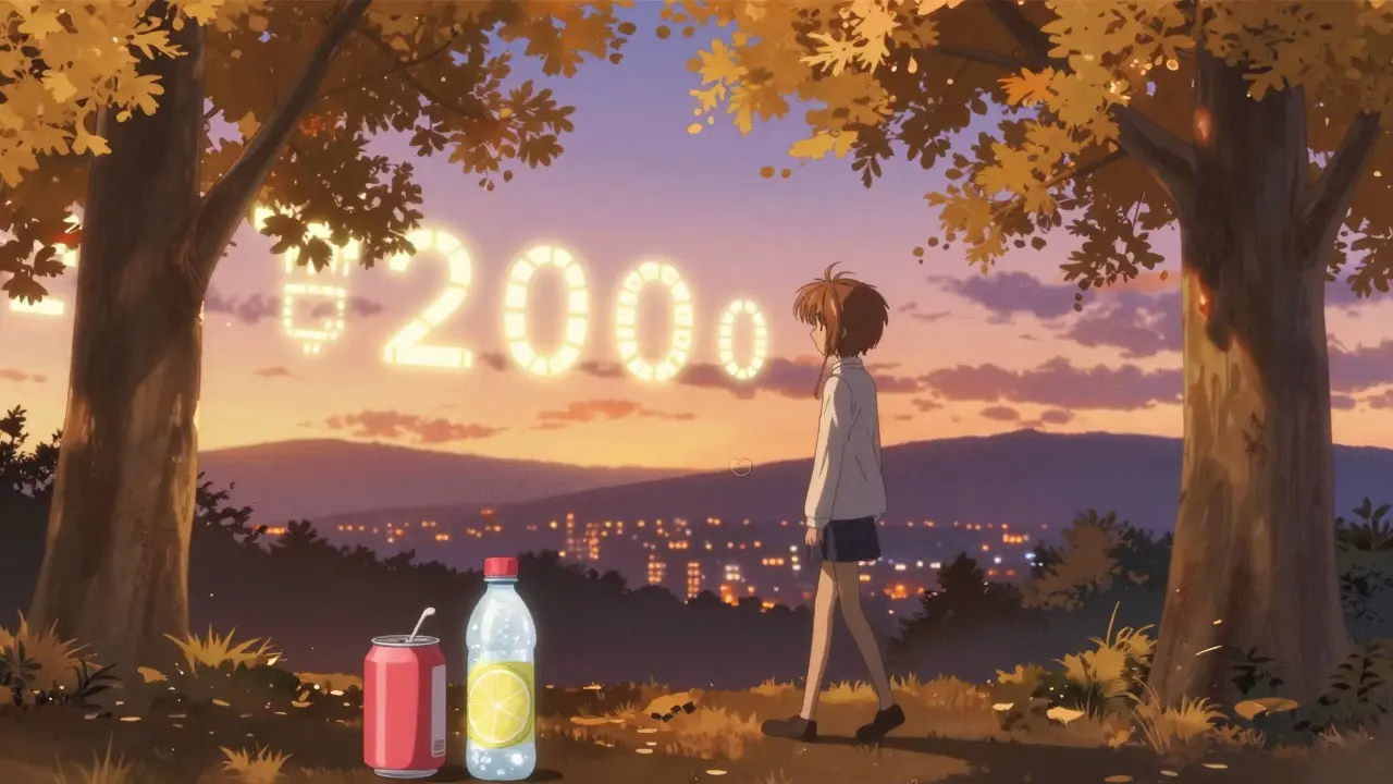 Person walking at sunset with glowing step markers trailing behind