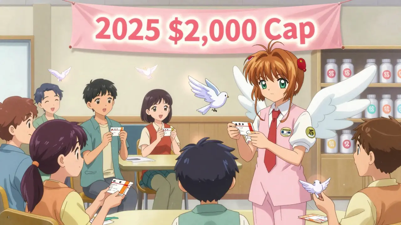 Diverse people in a community center receiving help as their prescriptions turn into flying birds.