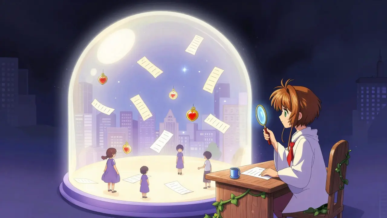 Magical shield protecting city while guardian reviews data charms