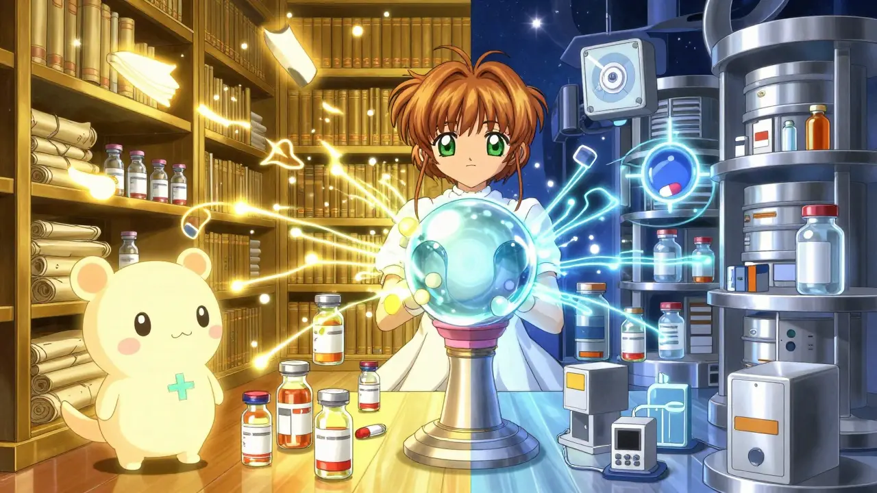 Split workshop showing vaccine and medicine safety archives glowing