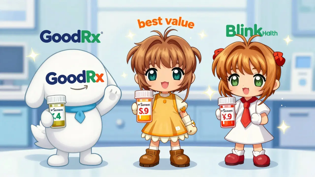 Cute mascots comparing prices of online pharmacies
