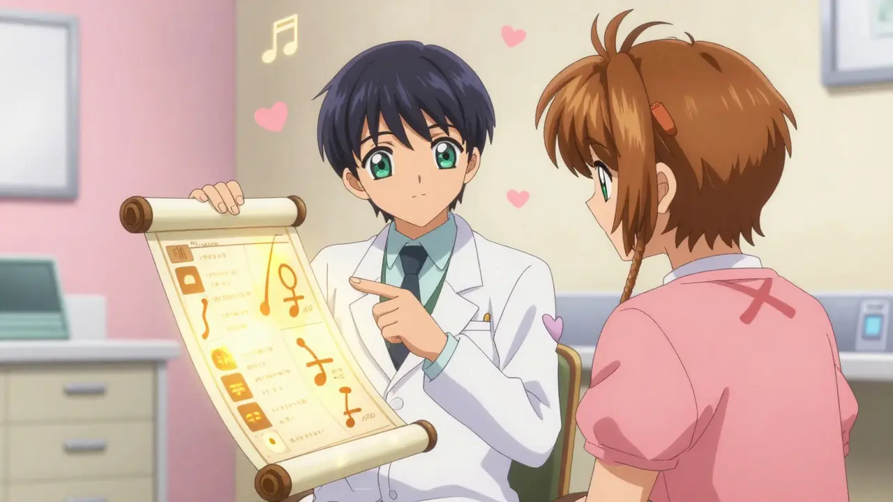 Doctor and patient reviewing magical glowing health scroll