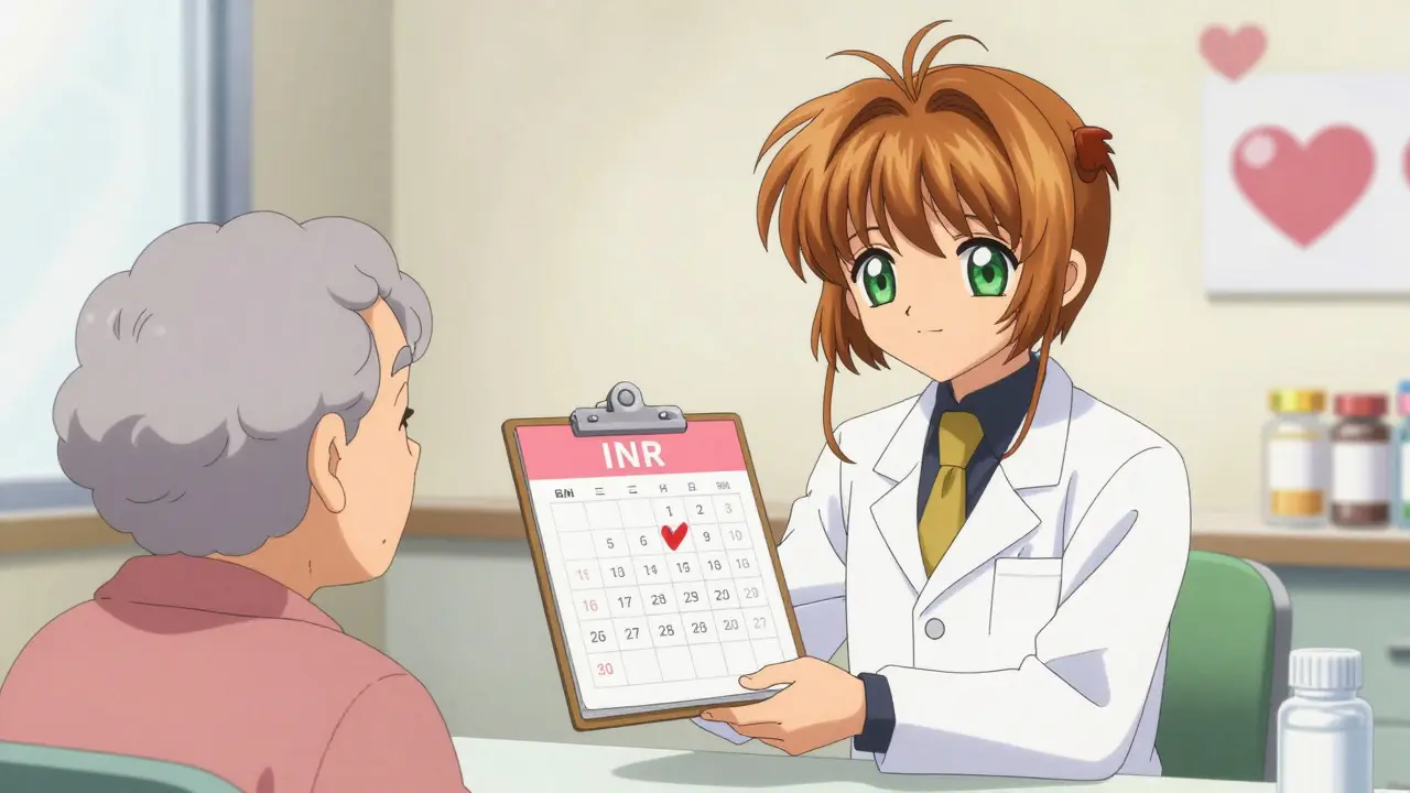 Anime doctor advising patient on medication monitoring schedule