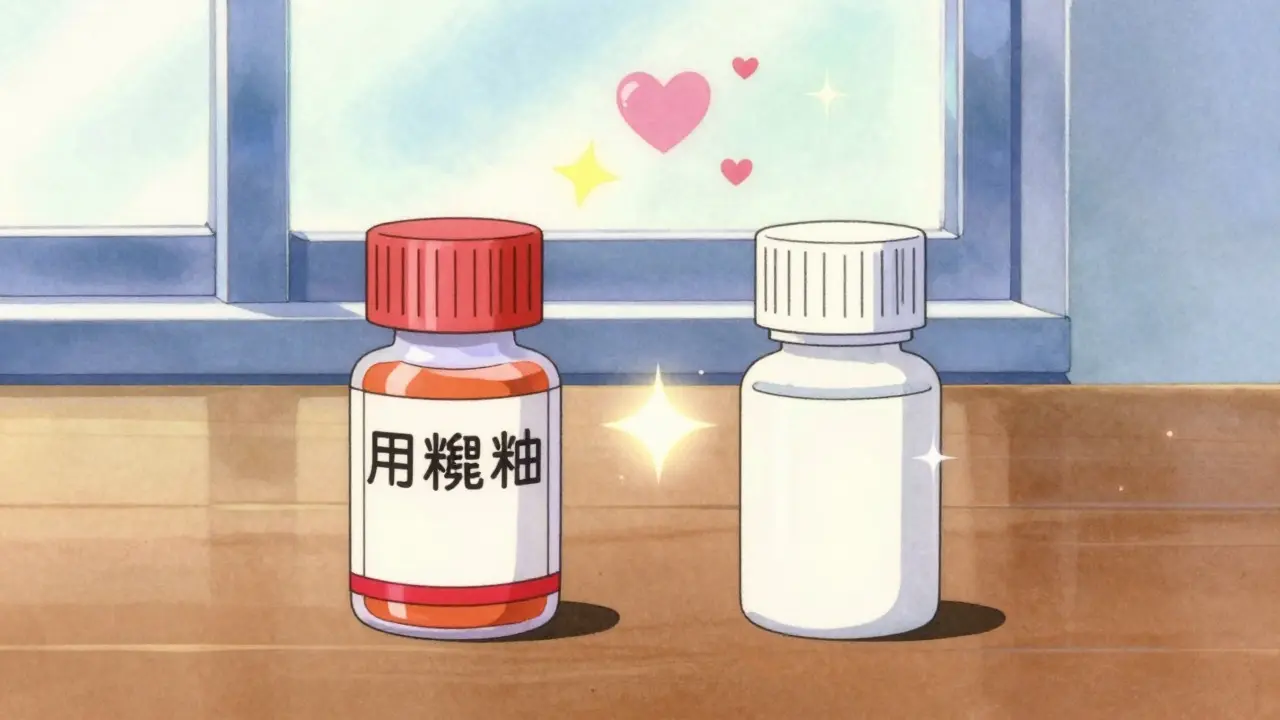 Two medicine bottles with sparkles on a table in anime style